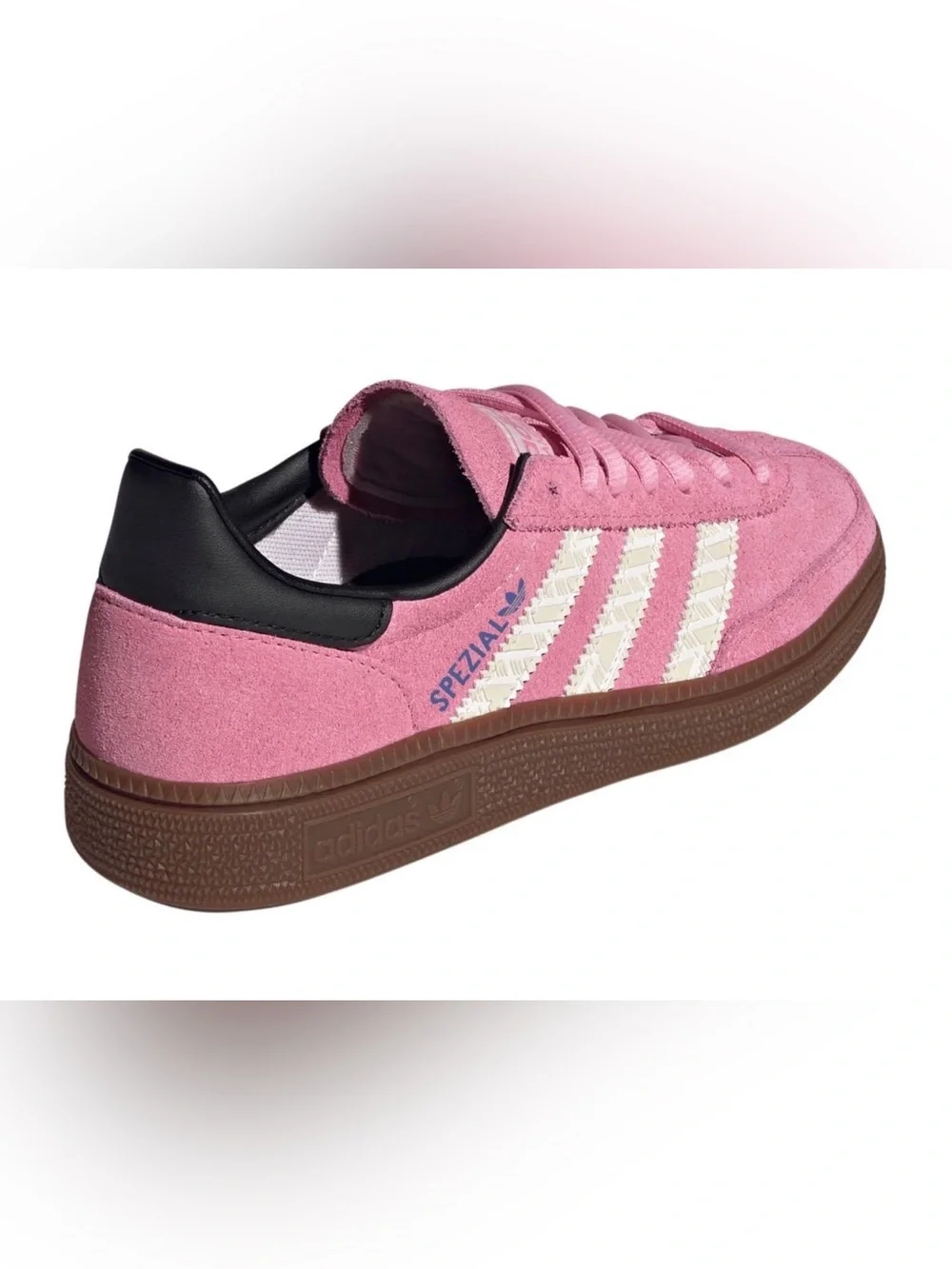 adidas Kids Pink Suede Spezial Sneakers with Cream Stripes and Brown Gum Sole